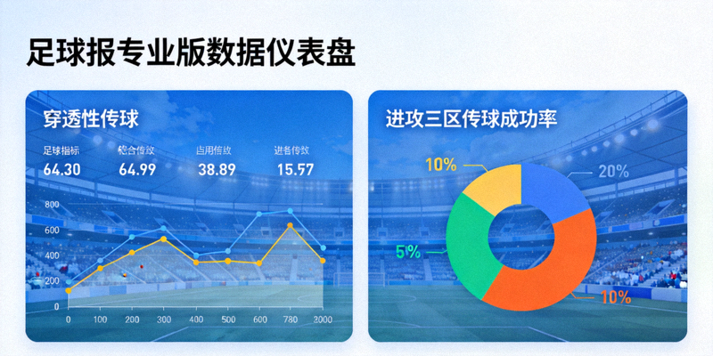 足球报专业版数据仪表盘，展示穿透性传球、进攻三区传球成功率等关键指标