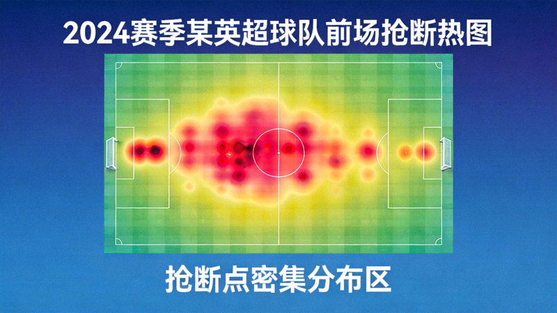 2024赛季某英超球队前场抢断热图，显示抢断点密集分布在对方肋部及边线区域
